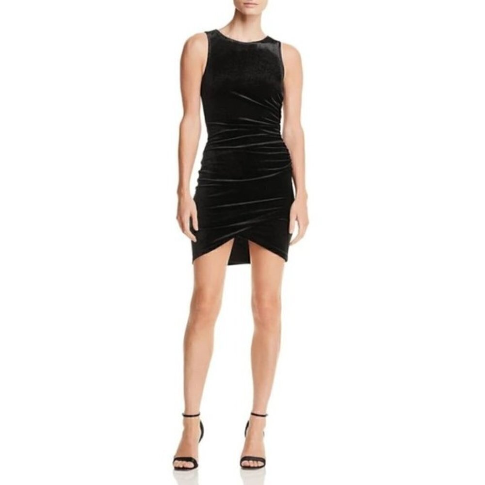 NWT AQUA Stretch Velvet Bodycon Dress Black S